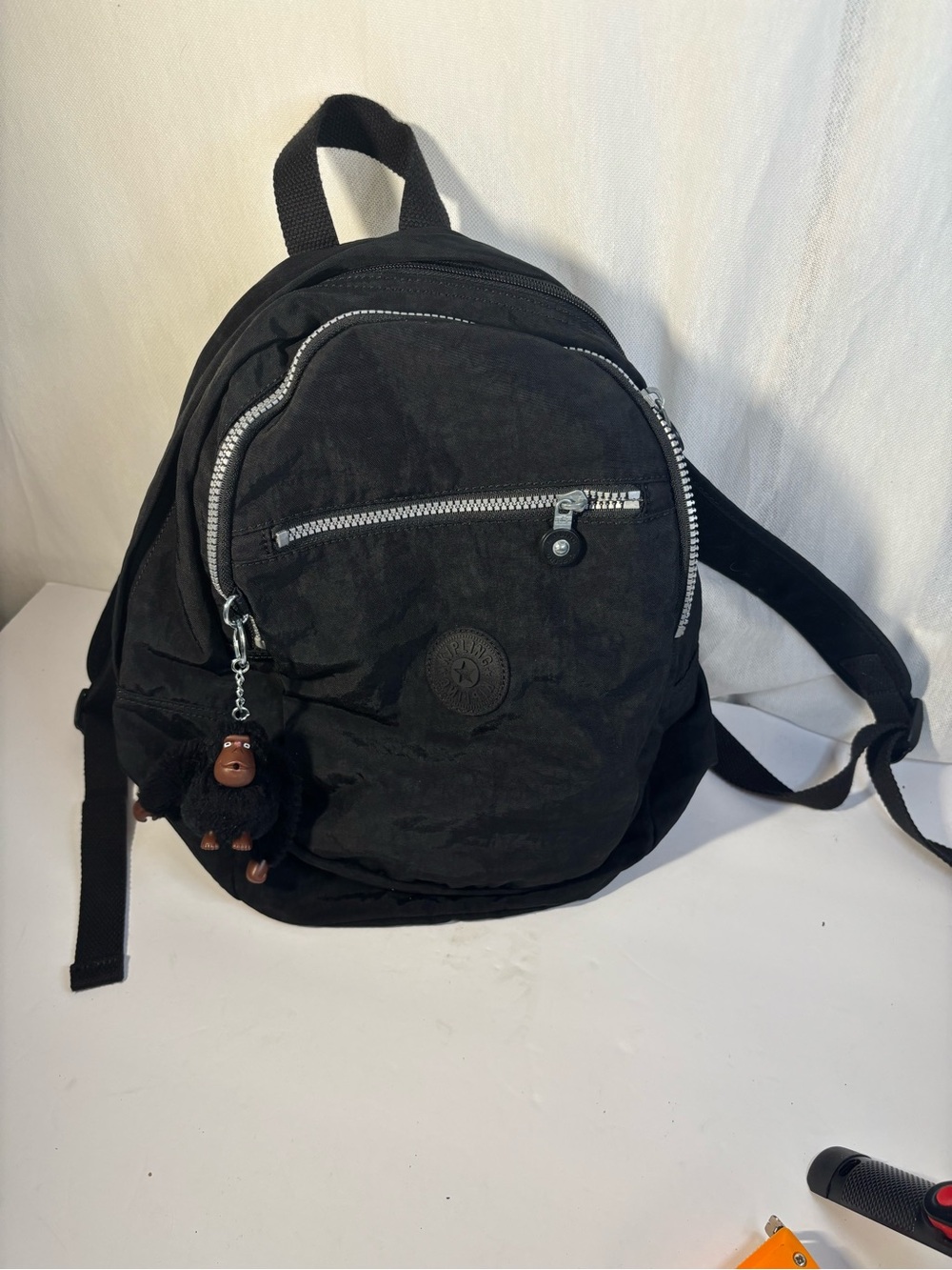 Kipling Black Small Backpack with Monkey Charm